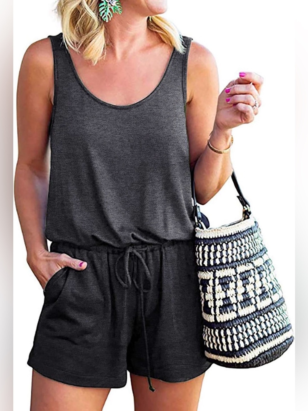 ✨NEW✨KIRUNDO Women’s Casual Tie Waist Dark Gray Romper Jumpsuit | Size XL | NWT